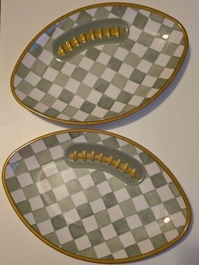 Football Serving Trays - Green And White Checkers with Gold Trim Melamine - Set